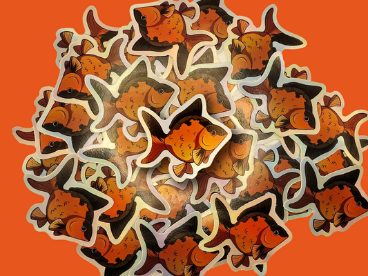 Black and Orange Goldfish Holographic 2.5 Inch Vinyl Sticker